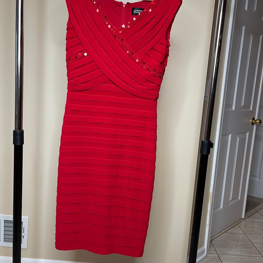 Red Adrianna Pappell dress. Sequin trim. Size 8 - Picture 3 of 3